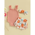 thumbnail image 4 of Wassery Baby Girls Shorts Set 3 6 12 18 Months Infant Grls Sleeveless Spaghetti Strap Romper +Flower Print Shorts +Hairband Summer Outfit 0-18M, 4 of 9