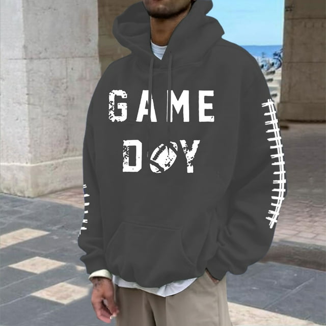 MHFRRA Sudadera con Capucha para Hombre, con Estampado de Fútbol, Informal, Holgada, para Uso Diario, Cómoda y Cálida Gris oscuro