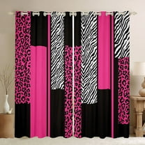Homewish Geometric Striped Black Out Curtains,Leopard Print Zebra Lines Curtains Pack of 2 (42x63 Each),Pink White Black Bedroom Curtains For Girls Kids,Luxury Bedroom Decor