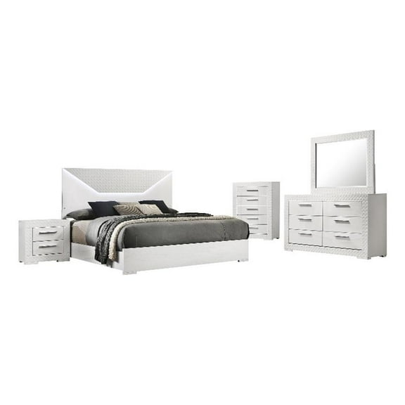 Ives 5-piece Queen Bedroom Set White High Gloss