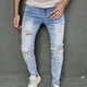 thumbnail image 4 of Pantalones largos para hombre, casuales, de mezclilla, de algodón, rectos, rotos, con agujeros, pantalones largos, pantalones para hombre, 4 of 8