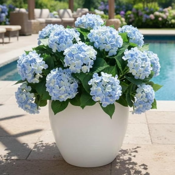 Nearly Natural UV-Resistant Artificial Hydrangea Outdoor Bush Plant - 14" - Blue - Set of 6