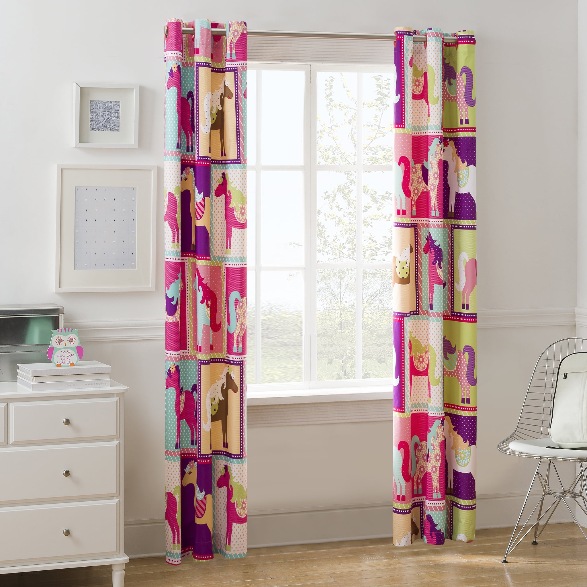 Mainstays Pink Horse Print Room Darkening Grommet Top Single Curtain Panel, 42" x 84"