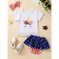 thumbnail image 3 of hirigin Baby Girls Independence Day Outfits, Short Sleeve Crew T-Shirt/Romper, Star Stripe Long Flared/Triangle Pants, Bow Headband, 3 of 9