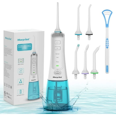 Water Flosser for Teeth,Oral Irrigator Dental Flosser Waterproof Teeth Cleaner with 6 Jet Tips 300ML Water Tank for Home, Travel Use, Adults and Kids
