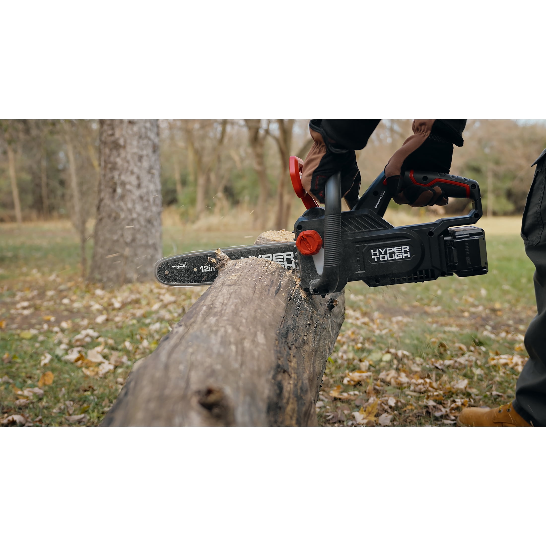 Hyper Tough 12" 20V Brushless Cordless Chainsaw with 20V Max 4.0Ah Battery and Charging Cable