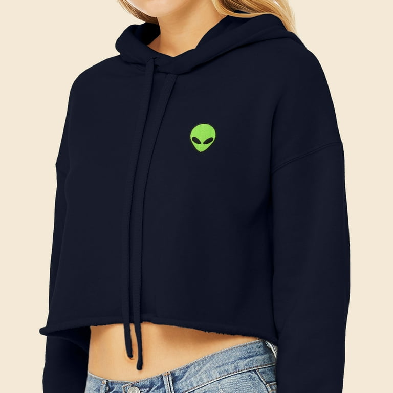 Dalix Alien Embroidered Fleece Cropped Hoodie Cold Fall Winter Women in Navy Blue 2XL XX Large Walmart