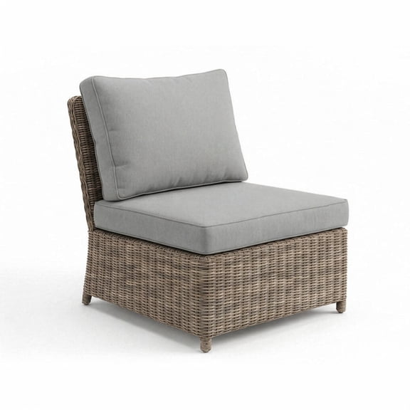 Martha Stewart Indoor-Outdoor Modular Patio Sectional Sofa Center Seat in Weathered Gray Rattan Wicker with Gray All-Weather Cushions