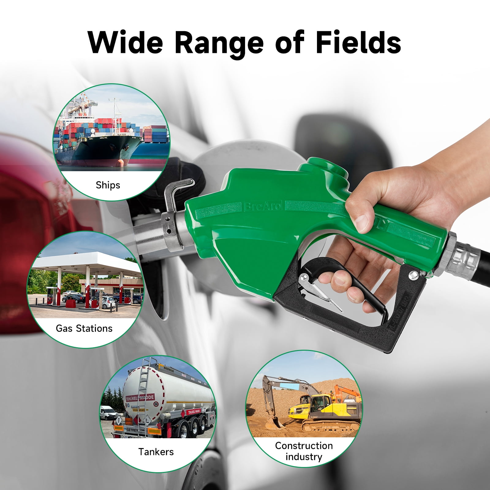 1" NPT Automatic Fuel Nozzle with Hook, Gas Nozzle Diesel Pump Handle Max Flow Rate 30GPM, 3-speed Padlock, Auto Shut Off, 19/16" (OD=30mm) Spout for Gasoline, Diesel, Kerosene Biodiesel, Green