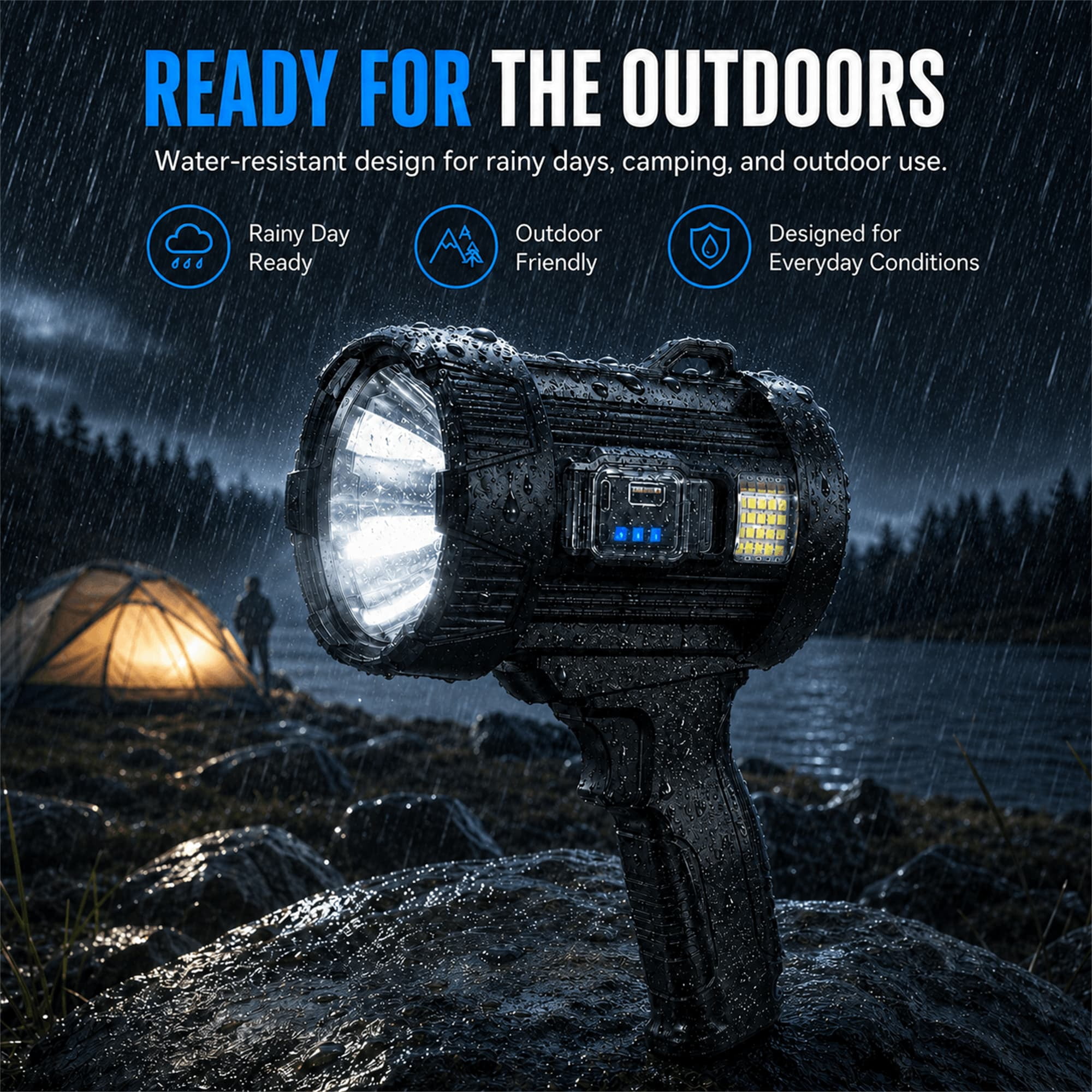 Sentryse Rechargeable Spotlight Flashlight, 99,000 Lumens Super Bright Handheld Spotlight, Long Running Spot Light Searchlight with Solar Panels for Hunting Boating Camping, Black Small
