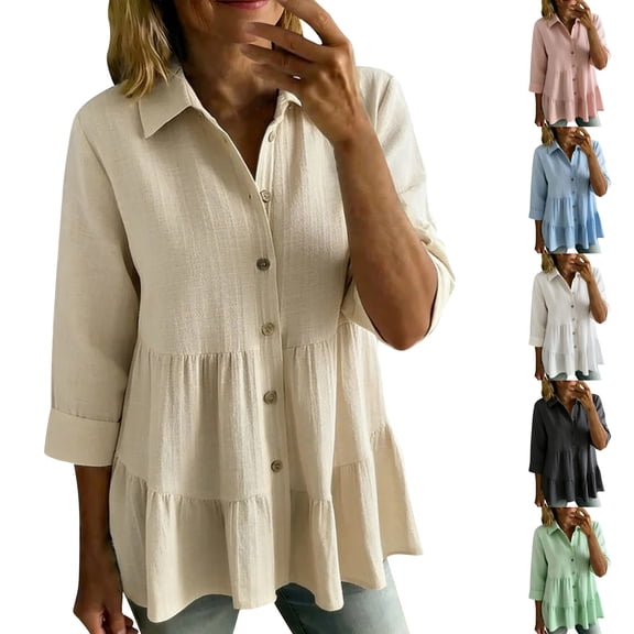 Only Moment Tops for Women 3/4 Sleeve V Neck Blended Fabric with Button Cuffs Dressy Casual Summer Outfits Early Fall Fashion Spring Clothes Sky Blue,S