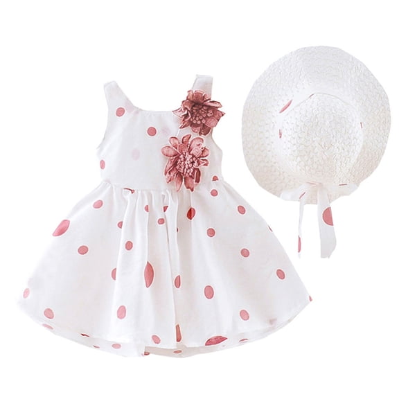 Mercatoo Toddler Tea Party Dress and Hat Birthday Party Princess Dress Baby Sundress with Flower Girls Dresses for Baby Girls