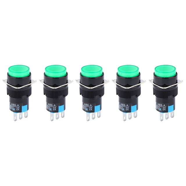 5PCS 3PIN Self-Locking LA16-11Z AB6-A Switch Household Appliances Accessory with LightGreen