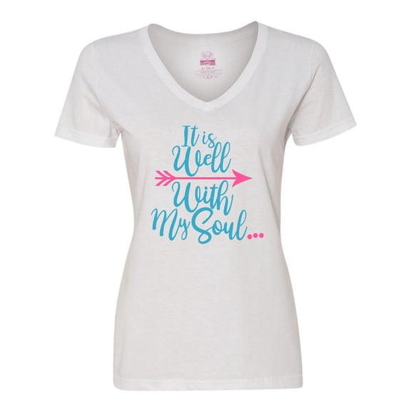 Inktastic It Is Well with my Soul Pink Arrow Women's V-Neck T-Shirt