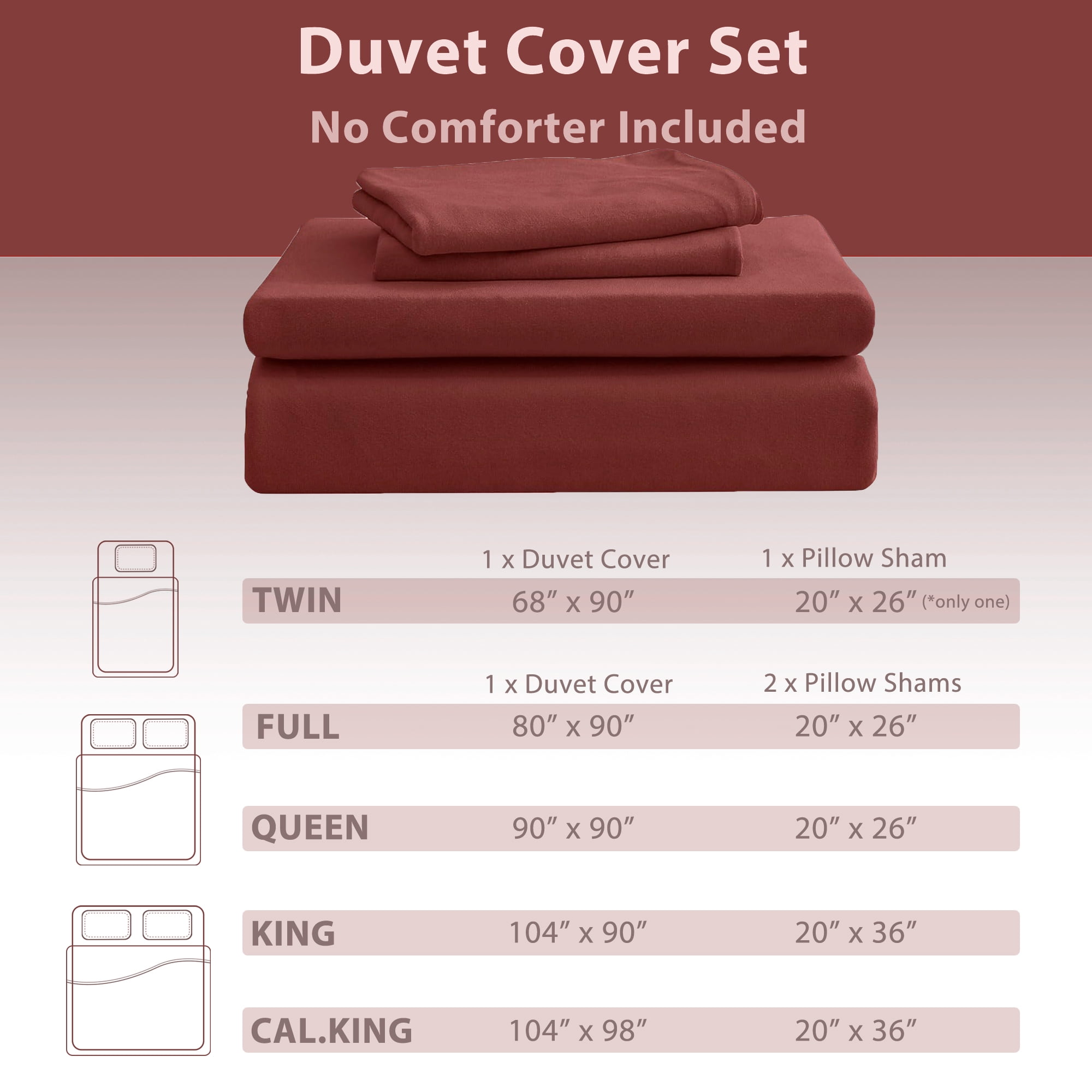 PURE ERA Duvet Cover Set Jersey Knit Solid 100% T-Shirt Cotton Ultra Soft 3pcs Bedding Set(Queen,Brick Red)