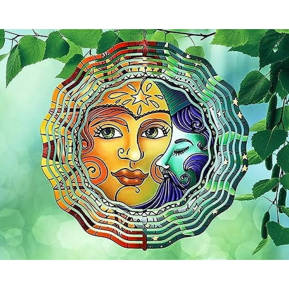 10 Inch Sun Moon Shining Stars Wind Spinner Yard Decor Aluminum Sublimated Garden Art Indoor Outdoor 3D Kinetic …