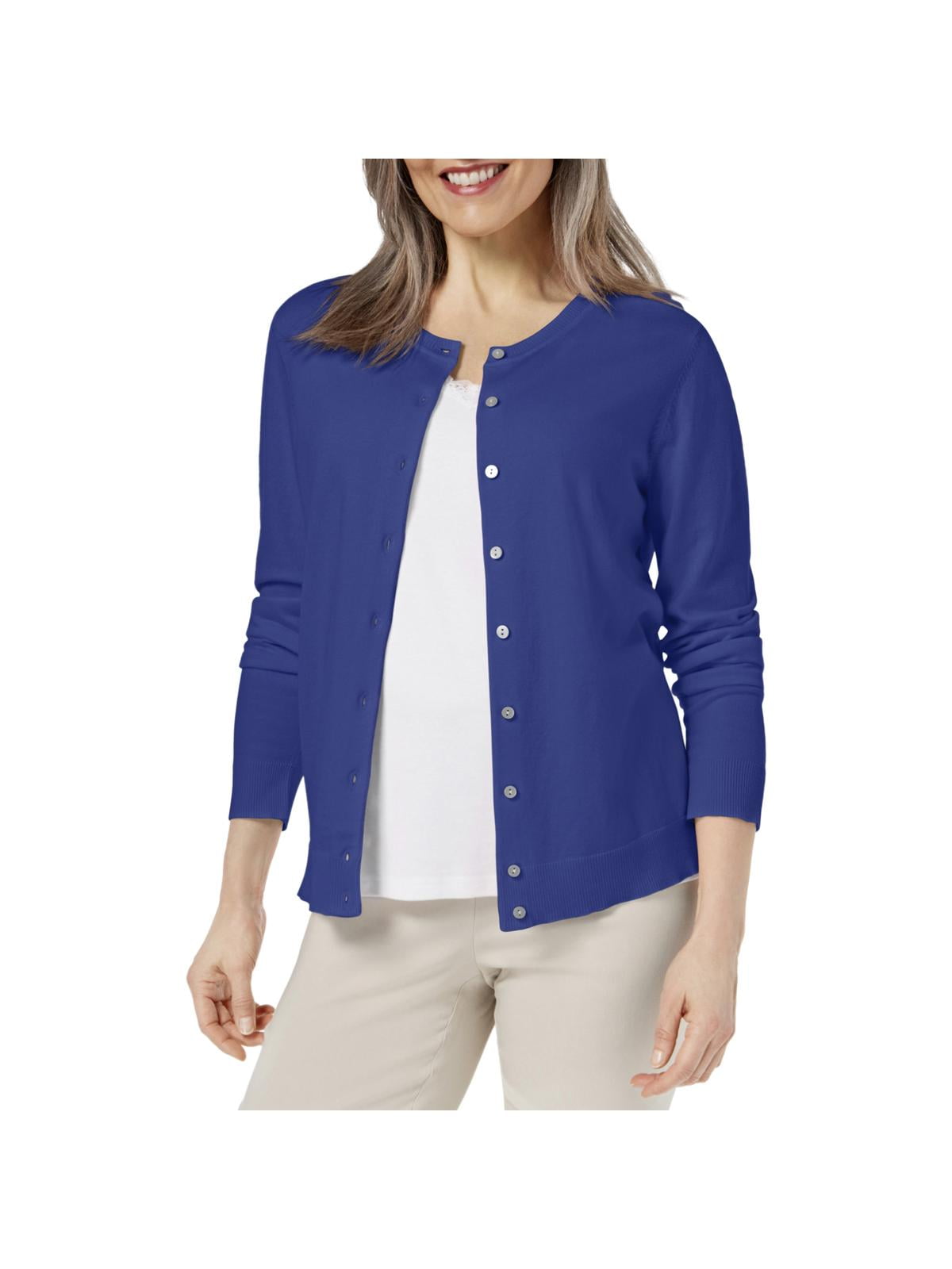 Karen Scott Womens Sweater Striped Button Down Cardigan SWEATER Navy Blue Karen Scott Womens Sweater Striped Button Down Cardigan SWEATER Navy Blue