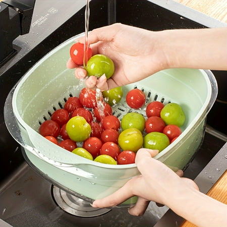 

SHZHPQFJY Reusable Double Layer Plastic Colander Basket Set for Household Kitchen Gadgets - Vegetable and Fruits Washing Basket Drain Basket Strainer Basket - Essential Kitchen Accessor