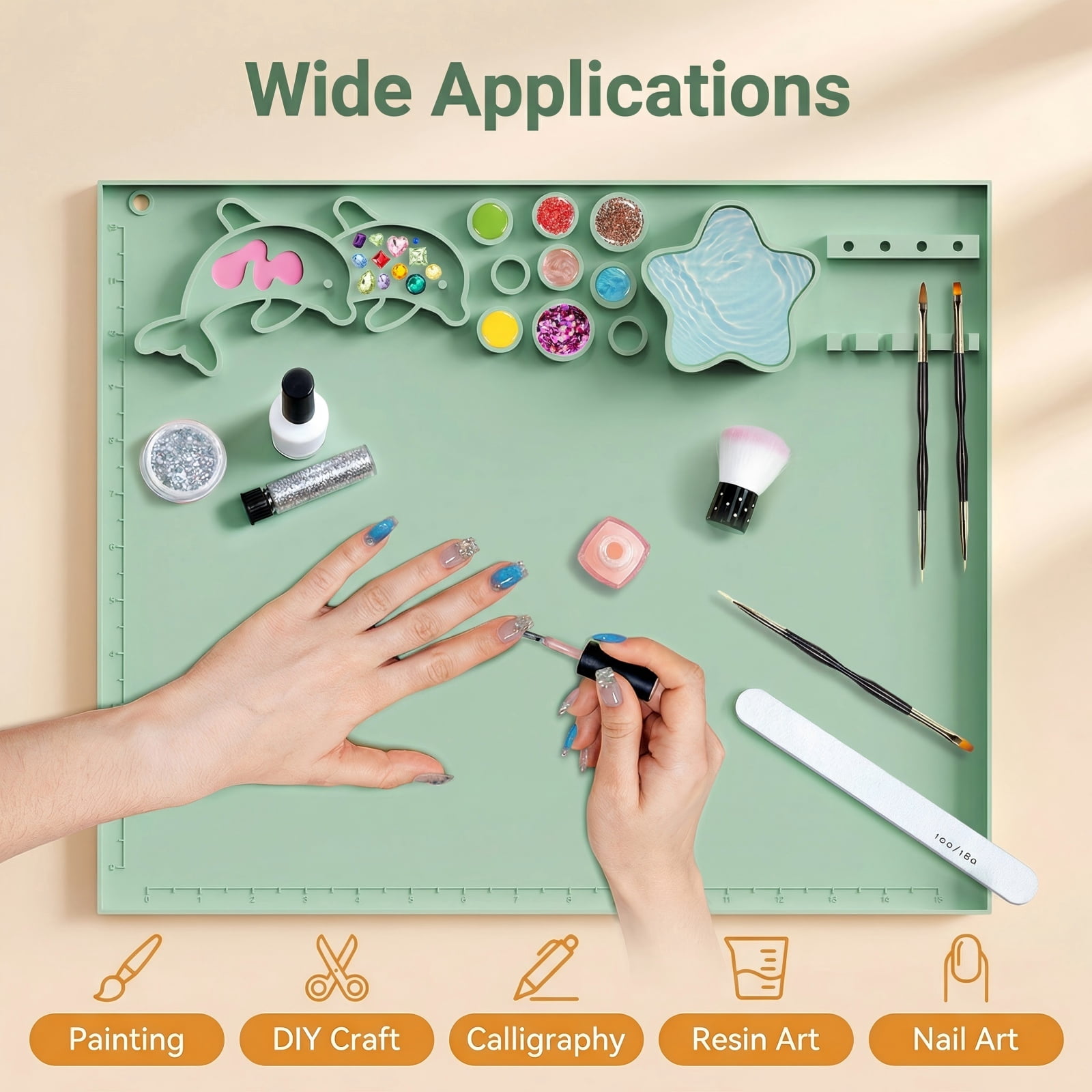 Silicone Art Mat Set, Reusable Art Mat, Includes 10 Paintbrushes and Brush Cleaner, Children's DIY Art Supplies