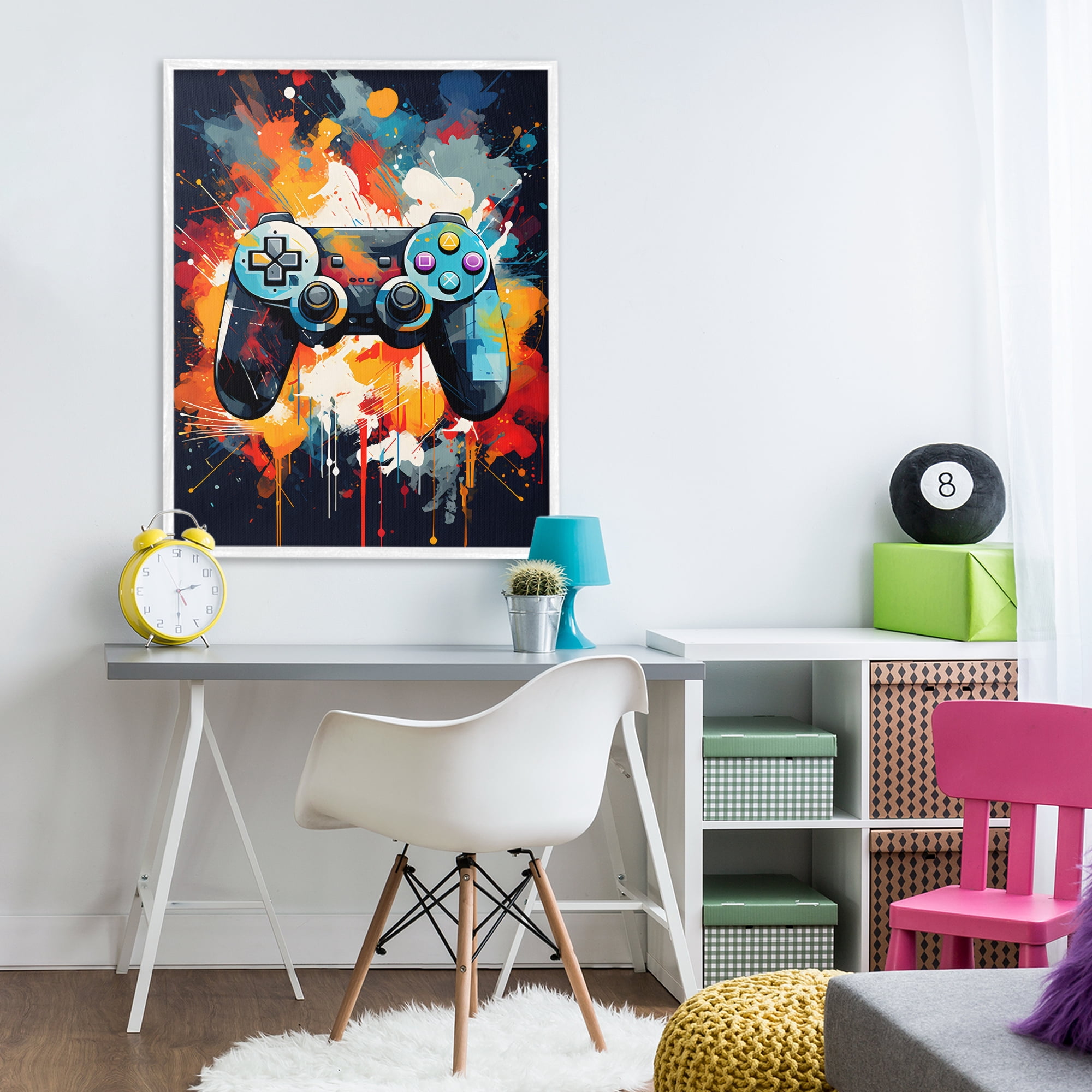 Stupell Industries Orange Paint Splash Gamer White Framed Giclee Art, design by Creative Studio