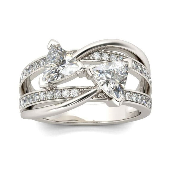 HeartsAndYou 3.5ct Trillion Cut Moissanite Two Stone Unique Engagement Ring for Women 18k White Gold over Silver