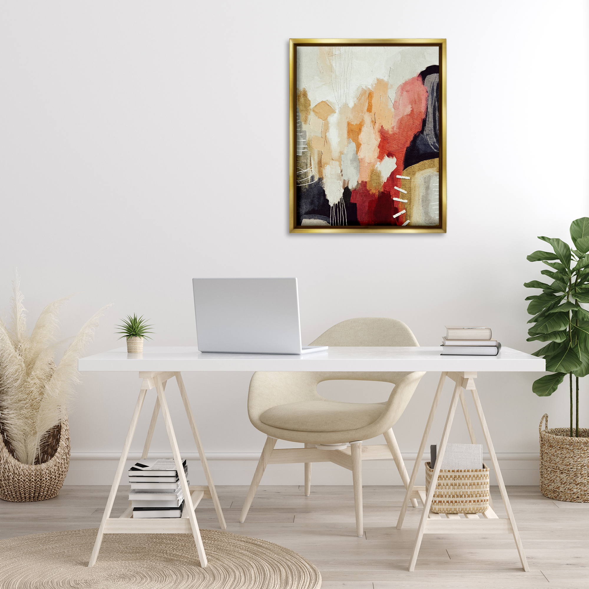 Stupell Industries Abstract Tan Southwestern Abstract Painting Gold Floater Framed Canvas Art Print Wall Art, 25 x 31