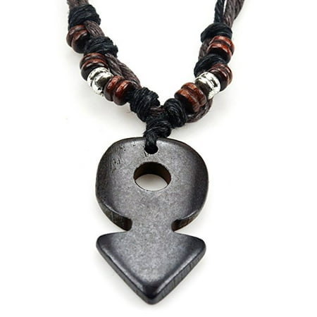 Burgundy Leather Jewelry Fashion Jewelry Tibetan Ox Bone carved arrow brown leather hemp cord necklace - adjustable length ()