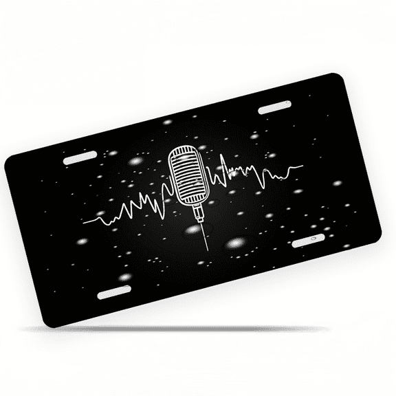 1 Pcs 2D Flat License Plate Covers & Frames, Microphone For Decorative Front, Waterproof For Decoration Aluminum License Plate Covers & Frames Cover For Men Women, 12" X 6"