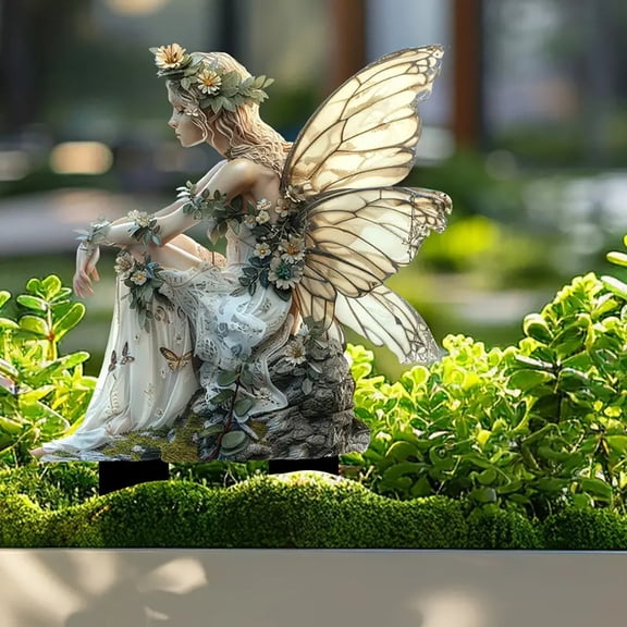 Bohemian Fairy Acrylic Garden Ground Stake, Enchanted Elf Flower Pot Insert Decor, Outdoor Yard Patio Lawn Ornament for Courtyard Landscape Scene Arrangement Props