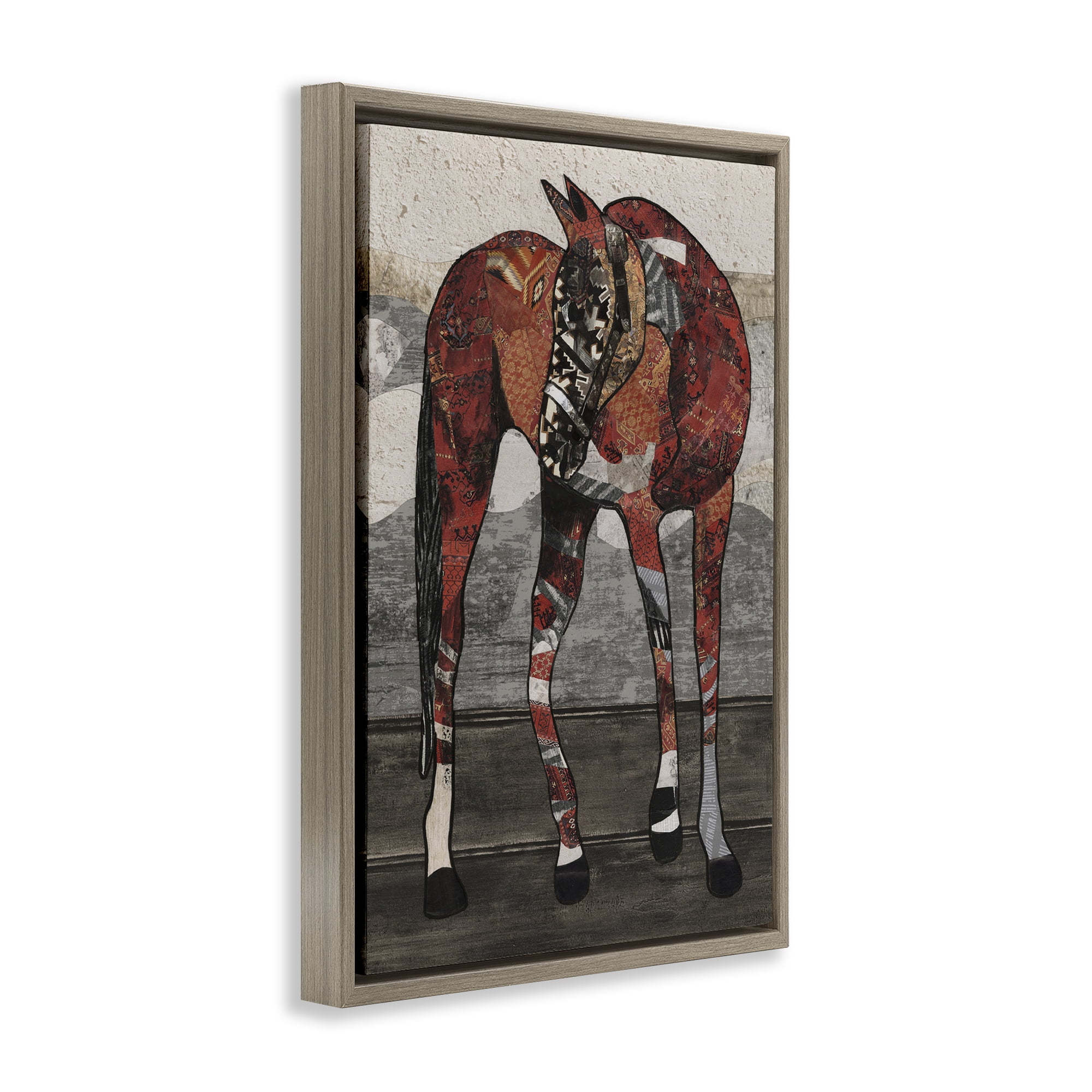 Stupell Industries Horse with Geometric Patterns Animals & Insects Painting Brown Floater Framed Canvas Art Print Wall Art, 17 x 25