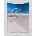thumbnail image 1 of Cacun Tapestry, Gentle Waves Hitting the Coastline with an Algae Covered Tree Trunk, Wall Hanging for Bedroom Living Room Dorm Decor, 60W X 80L Inches, Dark Sky Blue and Multicolor, by Ambesonne, 1 of 2