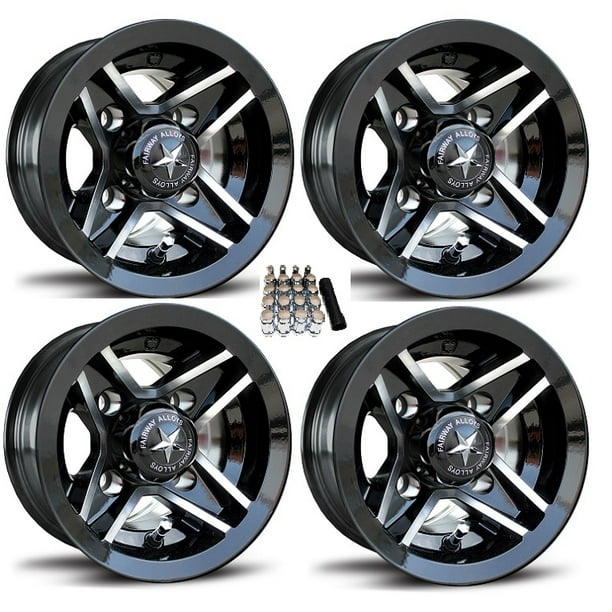 Fairway Alloys 8" Divot Gloss Black Golf Cart Wheels/Rims EZGO & Club