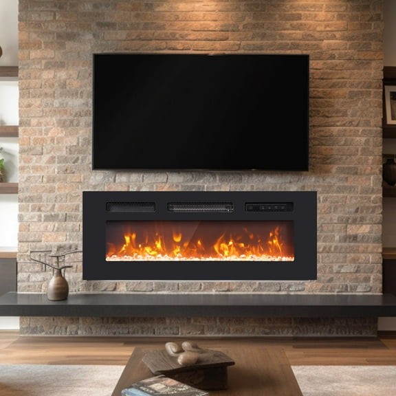 FITUEYES 36" Electric Fireplace, Recessed & Wall Mounted Low Noise Ultra Thin Thermostatic Fireplace Remote Control with 8H Timer, Adjustable 12 Flame Colors