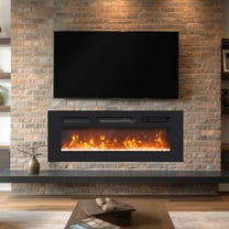 FITUEYES 36" Electric Fireplace, Recessed & Wall Mounted Low Noise Ultra Thin Thermostatic Fireplace Remote Control with 8H Timer, Adjustable 12 Flame Colors