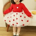 thumbnail image 5 of BRGZLK Girl Princess Skirt Long Sleeve Round Neck Heart Print Mesh Dress Knee Length Birthday Gown Dress Red 4-5 Years, 5 of 5