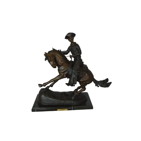 Remington Cowboy on marble Bronze Statue -  Size: 24"L x 9"W x 23"H.