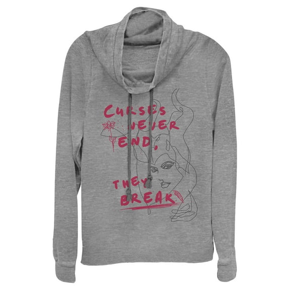 Junior's Maleficent: Mistress of All Evil Curses Don't End  Cowl Neck Sweatshirt Gray Heather 2X Large