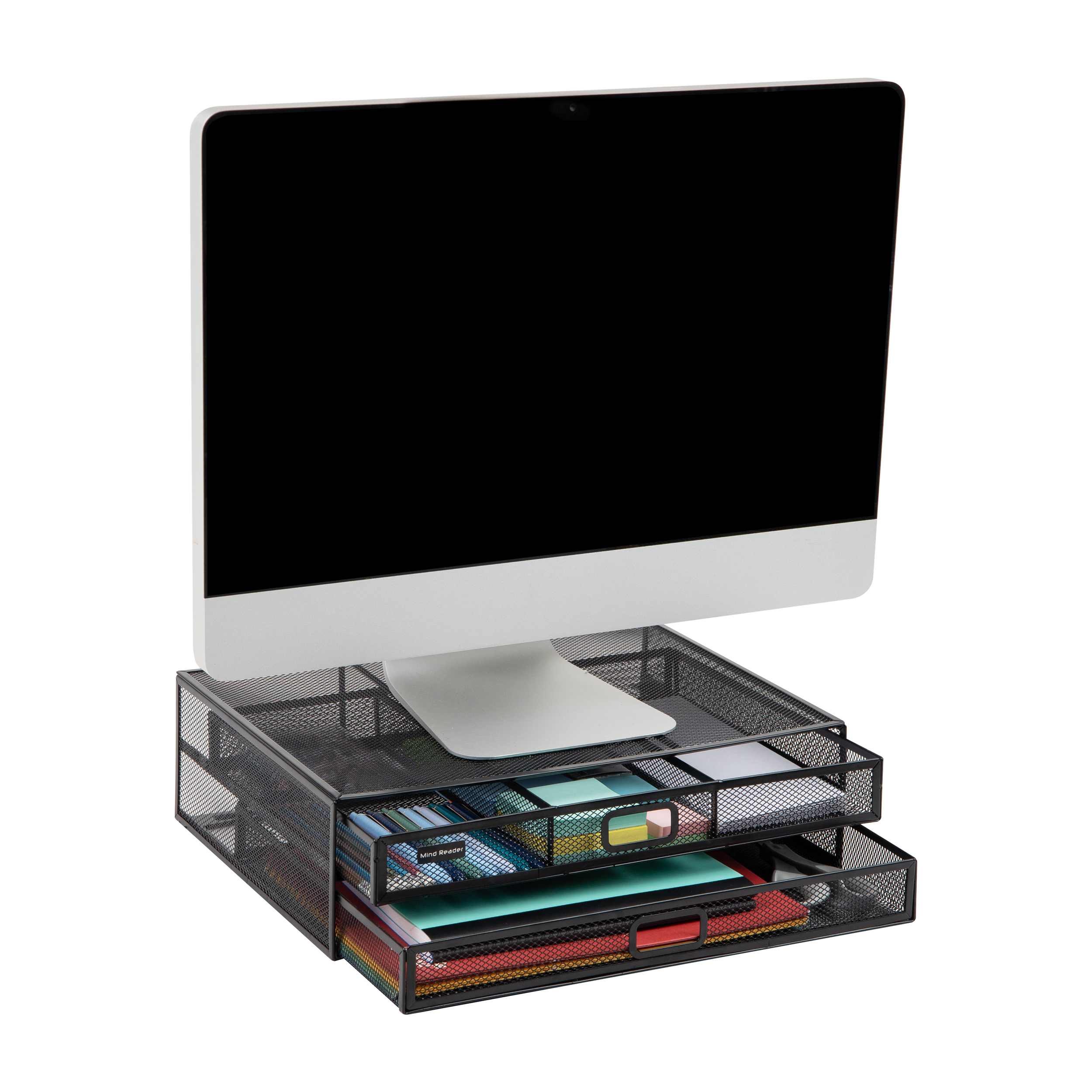 Mind Reader Two-Tier Metal Mesh Monitor Stand with Storage photo 1
