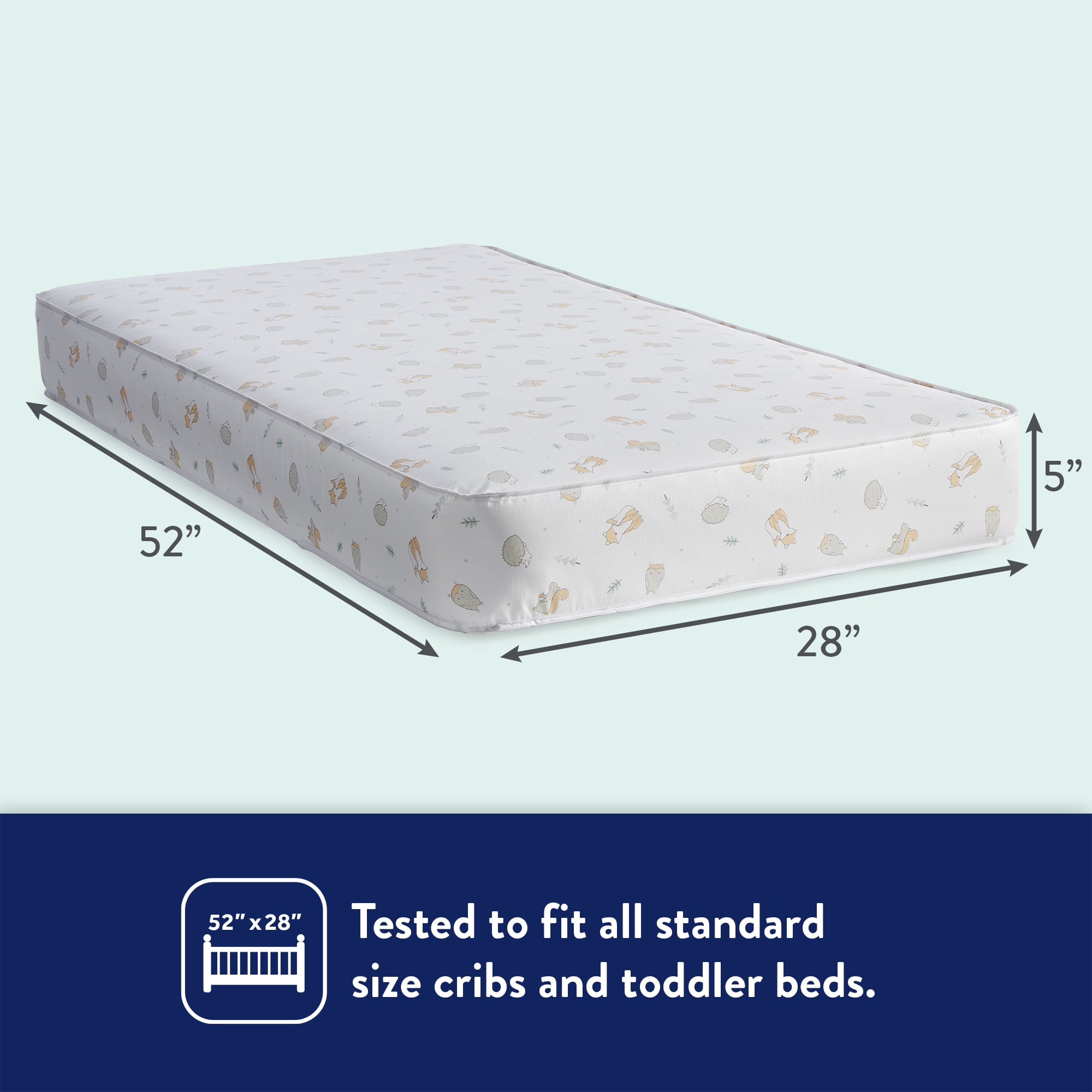 Kolcraft Dual Firm Crib Mattress, Toddler Mattress, Antibacterial Pediatric Premier Baby Mattress, Woodland Forest Crib Mattress