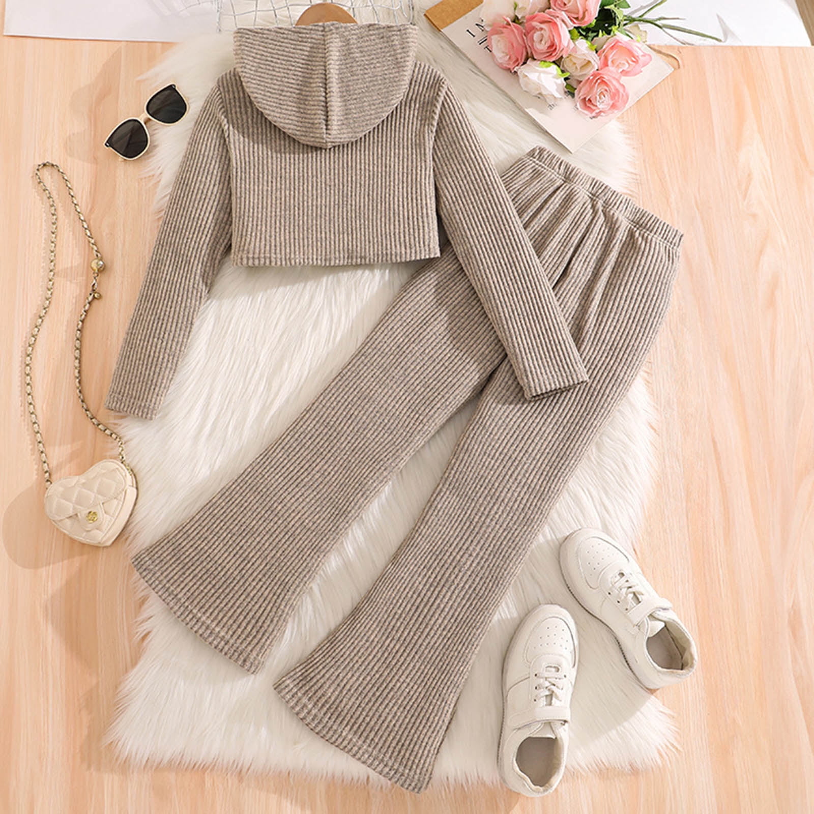 Zshosam Toddler Girls Clothing Girls Pullover Hoodie and Jogger Sweatpants Clothing Set - Little and Big Girl Size 11T 12T,(Grey 11-12 Years)