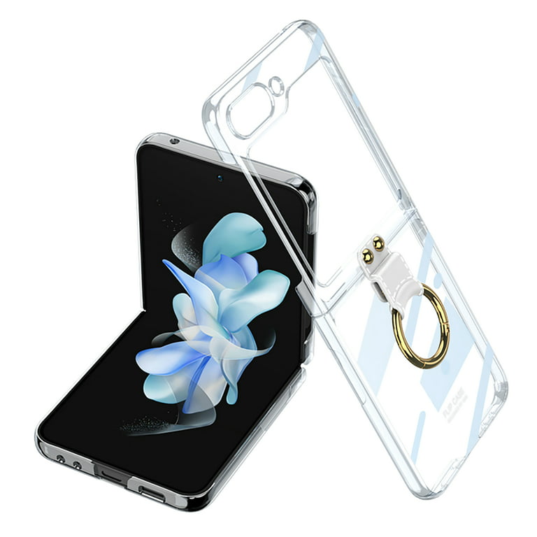 Feishell for Samsung Galaxy Z Flip5 2023 Clear Case with Metal Ring,Luxury  Fashion Plating Shockproof Anti-drop Kickstand Transparent Anti-yellowing  Slim Phone Case,Clear 