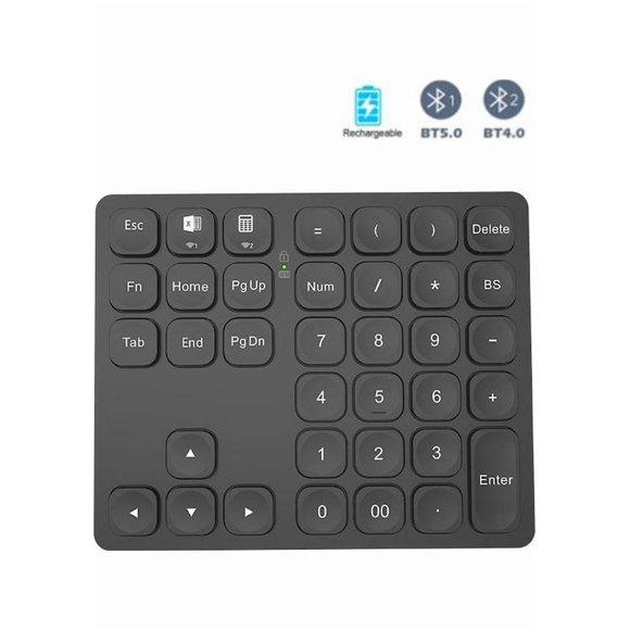 Dual Bluetooth Rechargeable Mini Numeric Keypad: Portable Wireless Number Pad for Office, Accounting & Financial Tasks – Compact Data Entry Keyboard for Efficient Workflow on Multiple Devices
