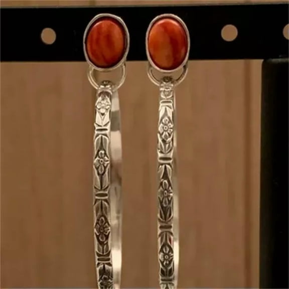HOOUN 925 Silver Ear Hook Dangle Drop Earrings Fashion Women Zirconia Jewelry Gifts-Red