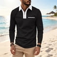 thumbnail image 6 of Long Sleeve Polo Shirts For Men Slim Fit Quarter Zip Polo Shirt With Contrast Collar Placket And Chest Pocket Casual Business T-Shirt For Daily L Black, 6 of 8