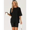 thumbnail image 2 of DARING DIVA Women's Ribbed Knit Tracksuit Sweatshirt Set Shorts Sleepwear Black XL, 2 of 6