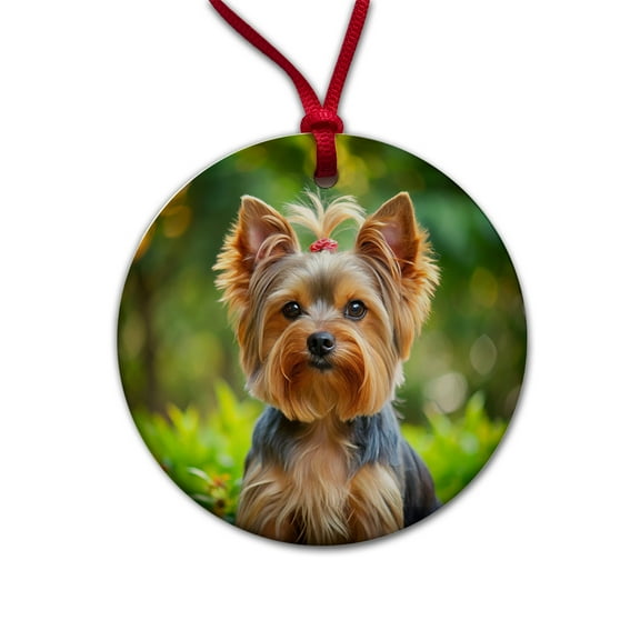 Yorkshire Terrier Yorkie Dog Photo Christmas Tree Holiday Round Ceramic Ornament