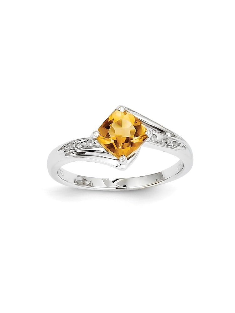 Solid 14k White Gold Diamond and Simulated Citrine Square Ring (2mm ...
