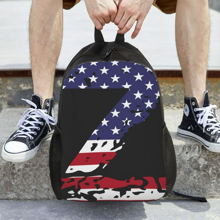 ZNDUO Travel Backpack, Letter Z Usa Flag Pattern Backpack for