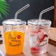 thumbnail image 2 of Glass Cup With Straw & Lid Heat-Resisting Glass Cup Clear Lovely Strawberry Pattern Glass Cup, 2 of 6