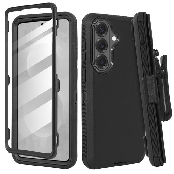 6goodeals Compatible for Samsung Galaxy S26 Phone Case with Belt Clip Holster & Built-In Screen Protector, Heavy Duty Rugged Full-Body Shockproof Protective Case, Defender Cover Black